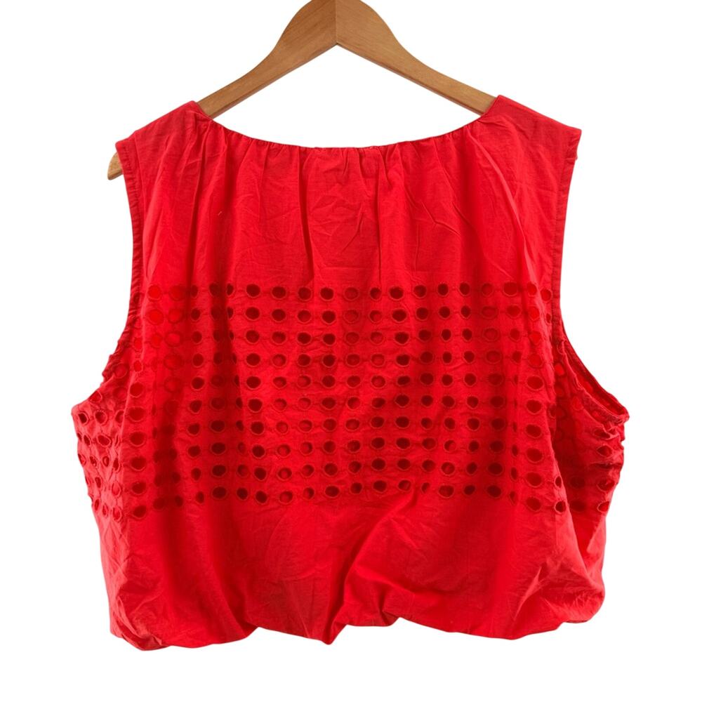 NWT Jennifer & Grace Eyelet Sleeveless Bubble Hem 100% Cotton Top Coral Red XL - Picture 7 of 10
